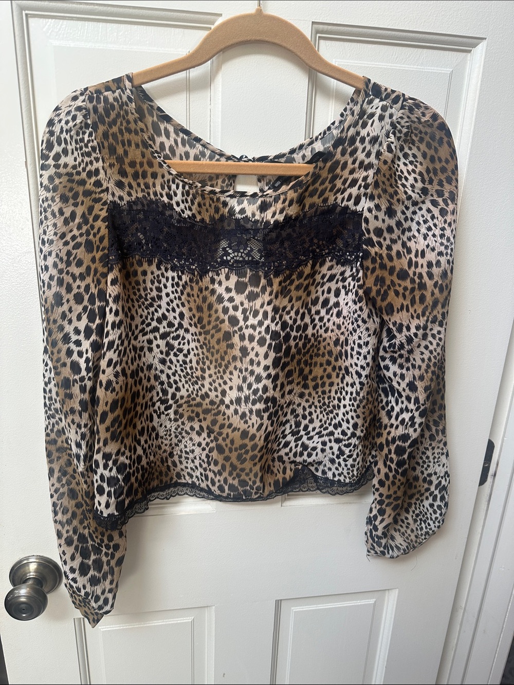 Ali & Kris Leopard Print Lace-Trim Blouse - Brown/Black